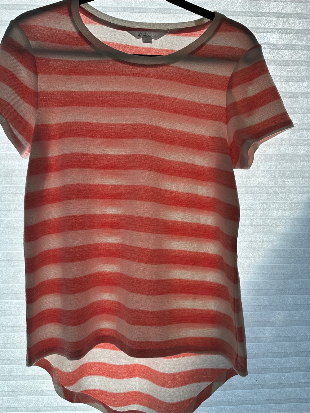 Market & Spruce Coral and White Striped Short Sleeve Tee